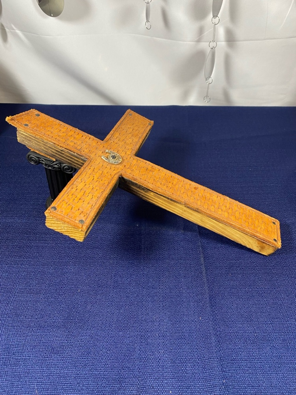 Rustic Leather Woven Wood Wall Cross - Decorative Home Wall Art